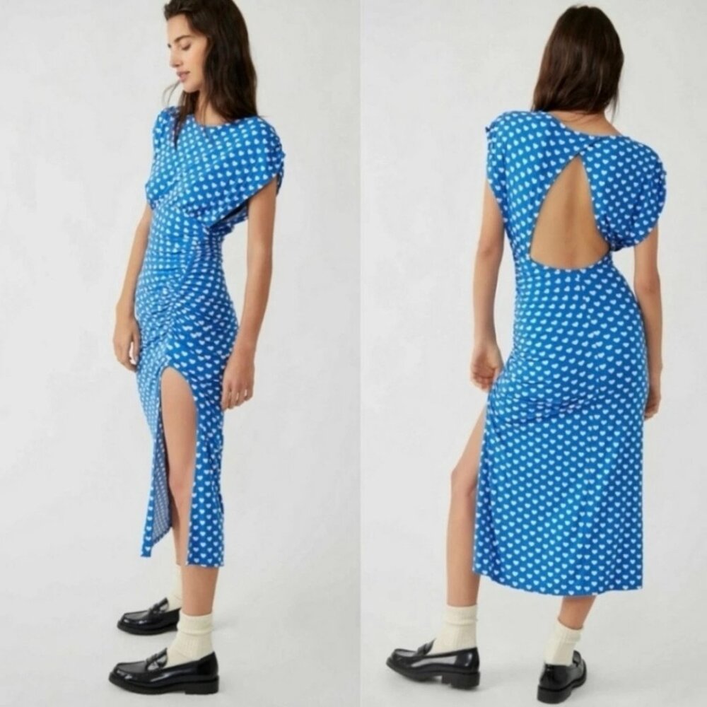 Free People Blue with White Hearts Maxi Dress
